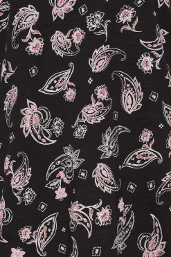 M&Co Womens M&Co Black Paisley Print Notch Neck Cotton T-Shirt