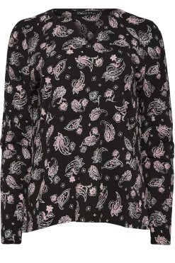 M&Co Womens M&Co Black Paisley Print Notch Neck Cotton T-Shirt