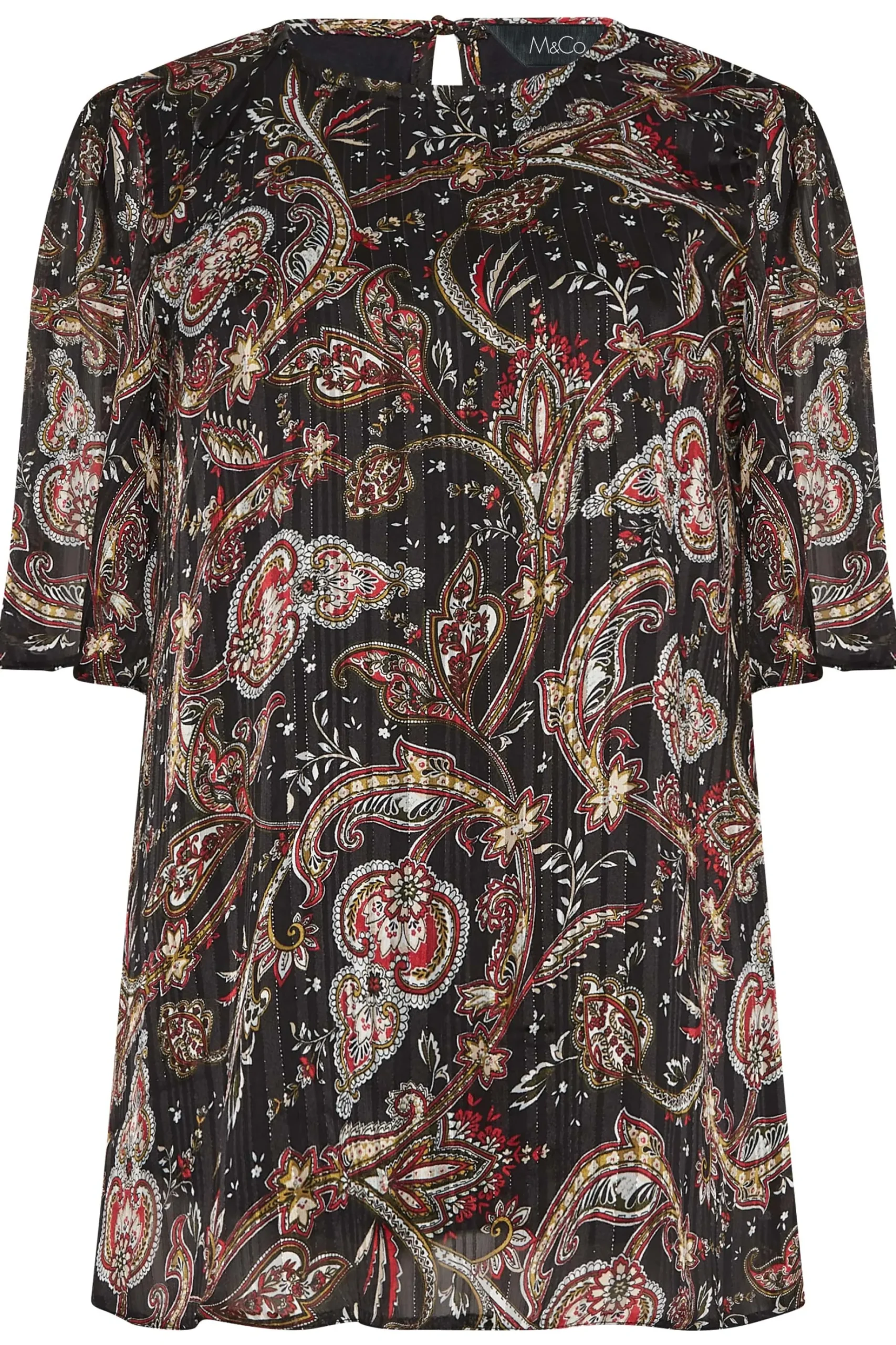M&Co Womens M&Co Black Paisley Print Angel Sleeve Blouse