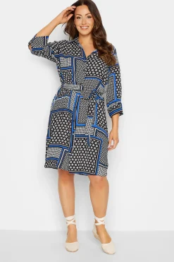 M&Co Womens M&Co Black Patchwork Print Belted Tunic Shirt Dress