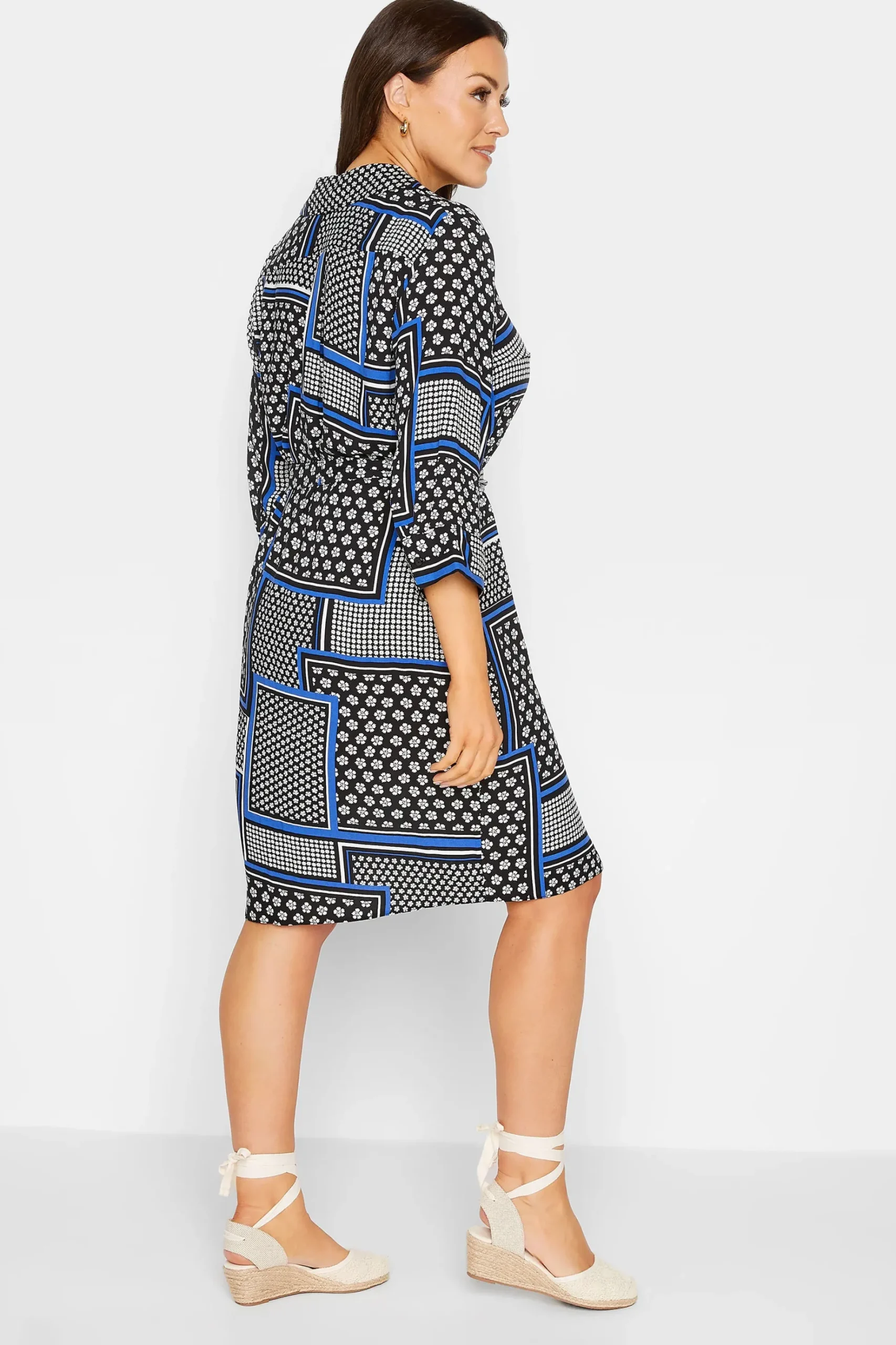 M&Co Womens M&Co Black Patchwork Print Belted Tunic Shirt Dress