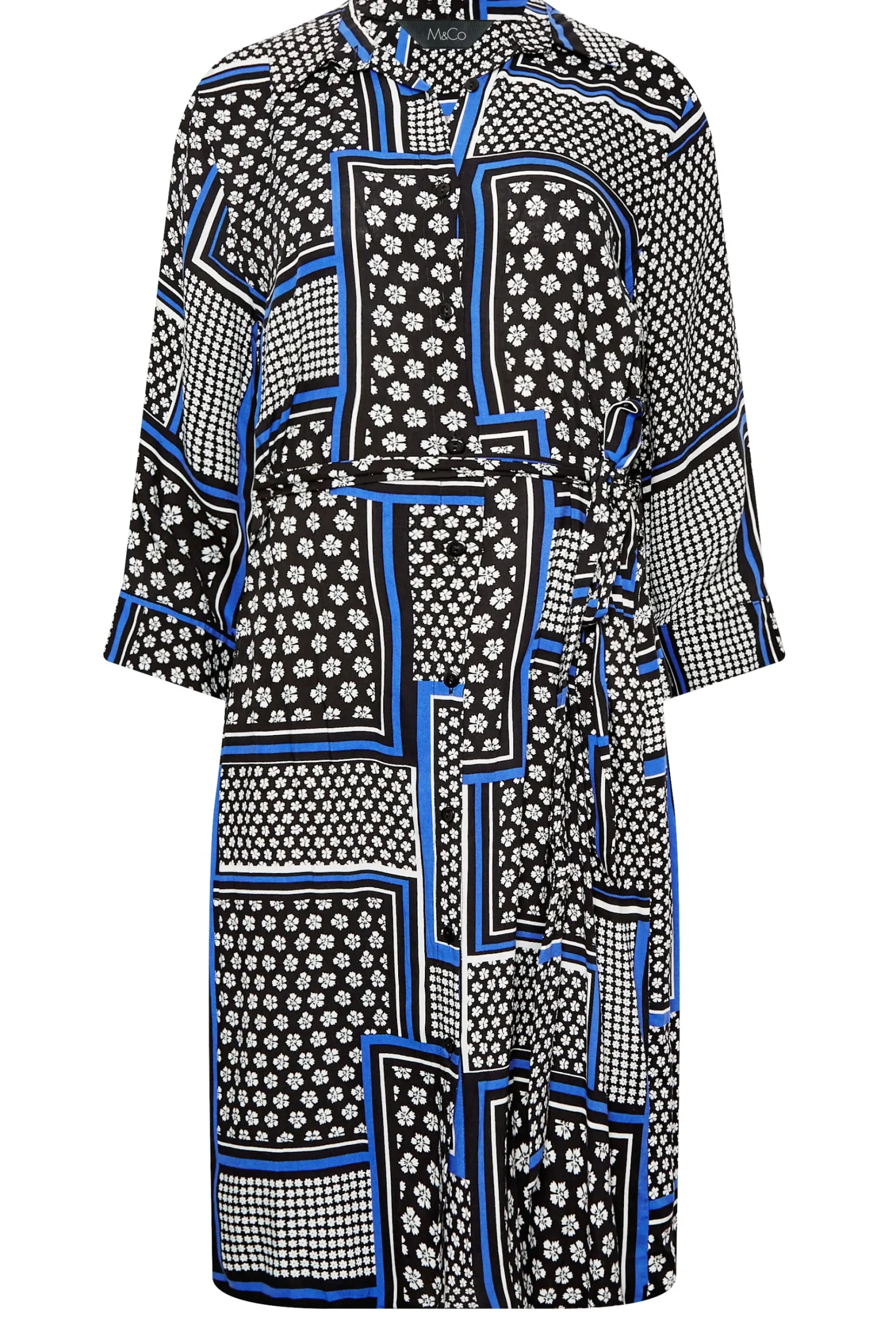 M&Co Womens M&Co Black Patchwork Print Belted Tunic Shirt Dress