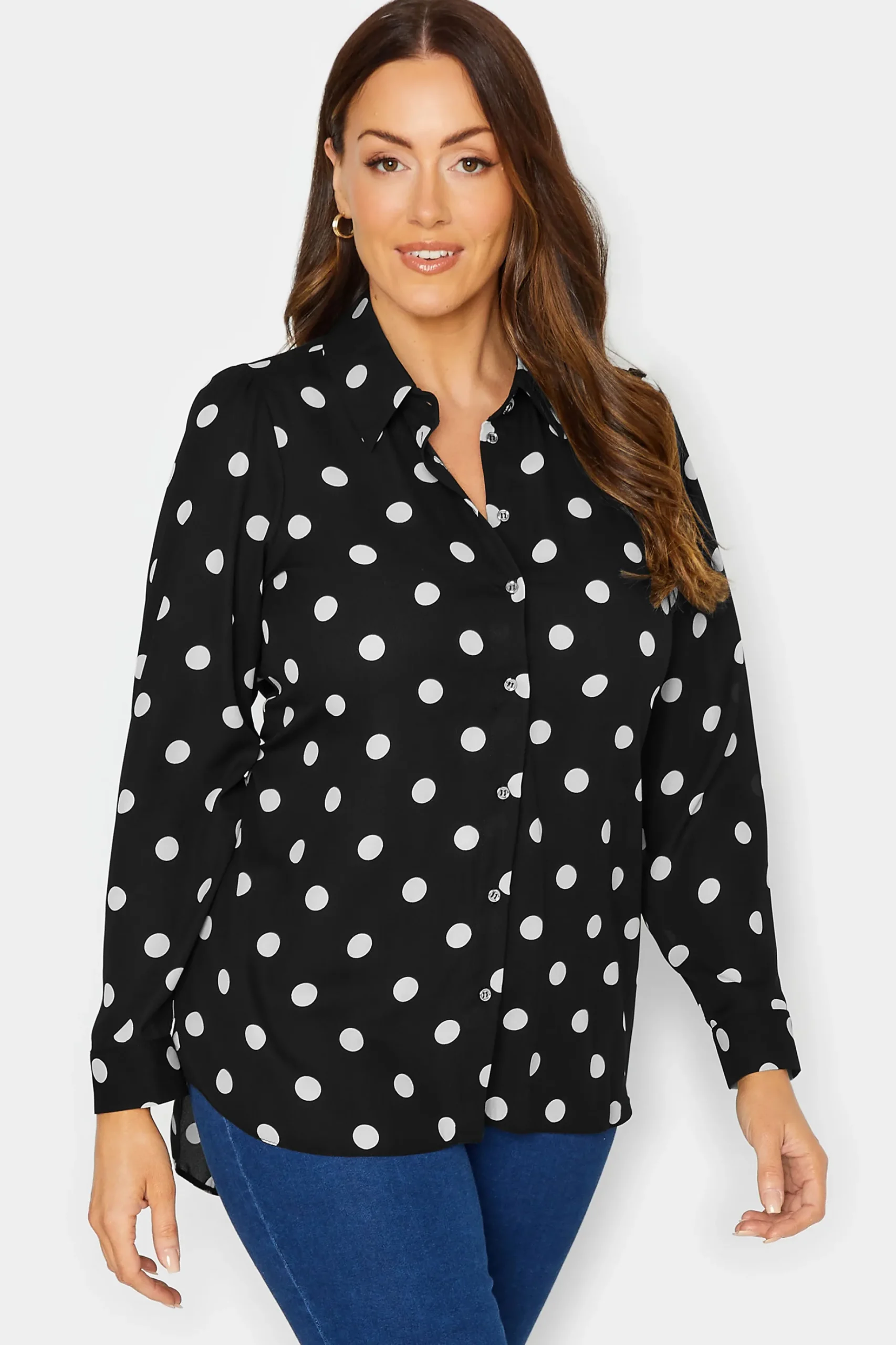M&Co Womens M&Co Black Polka Dot Tie Belt Shirt