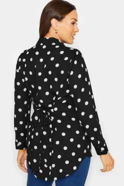 M&Co Womens M&Co Black Polka Dot Tie Belt Shirt