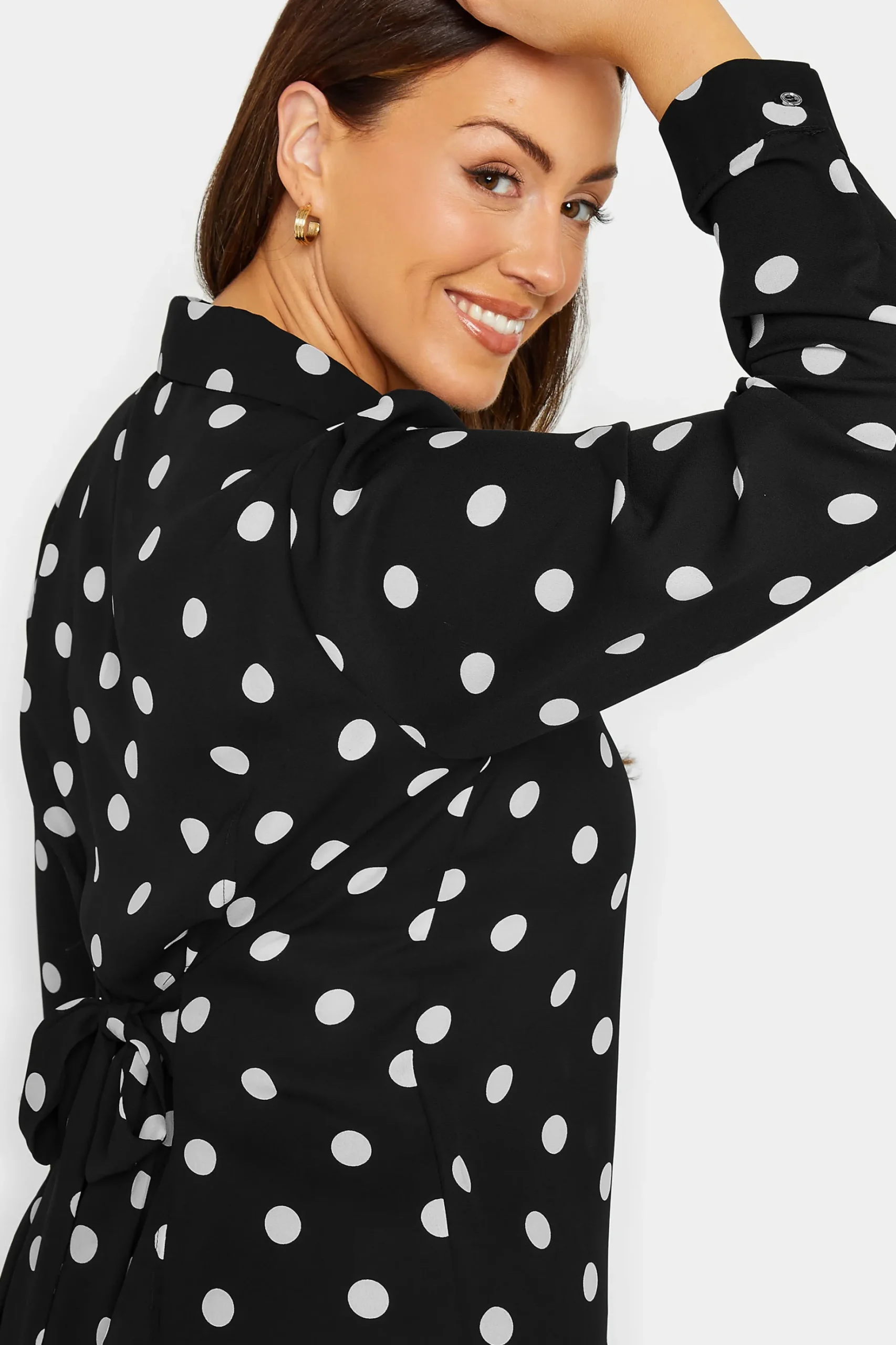 M&Co Womens M&Co Black Polka Dot Tie Belt Shirt
