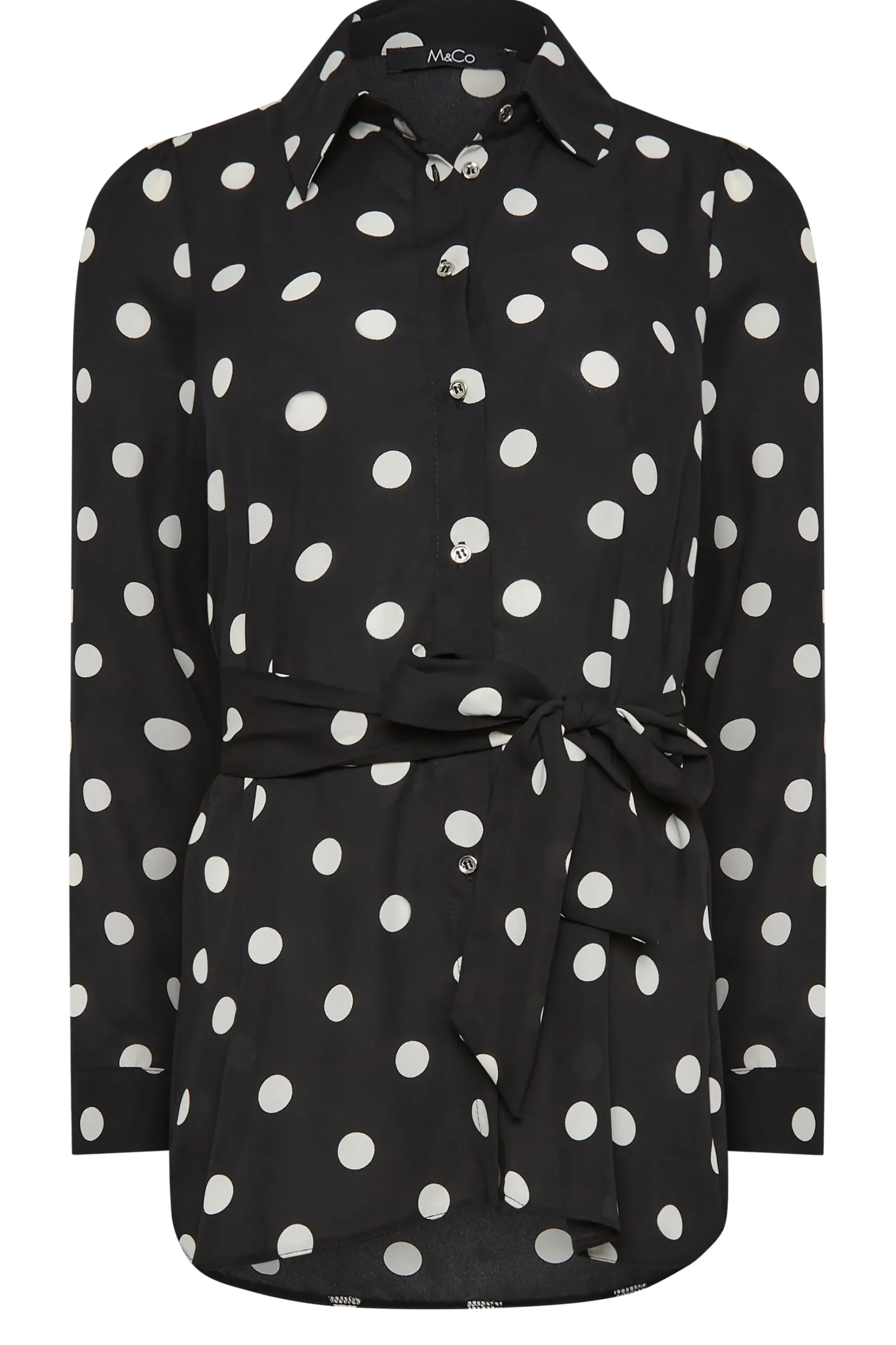 M&Co Womens M&Co Black Polka Dot Tie Belt Shirt