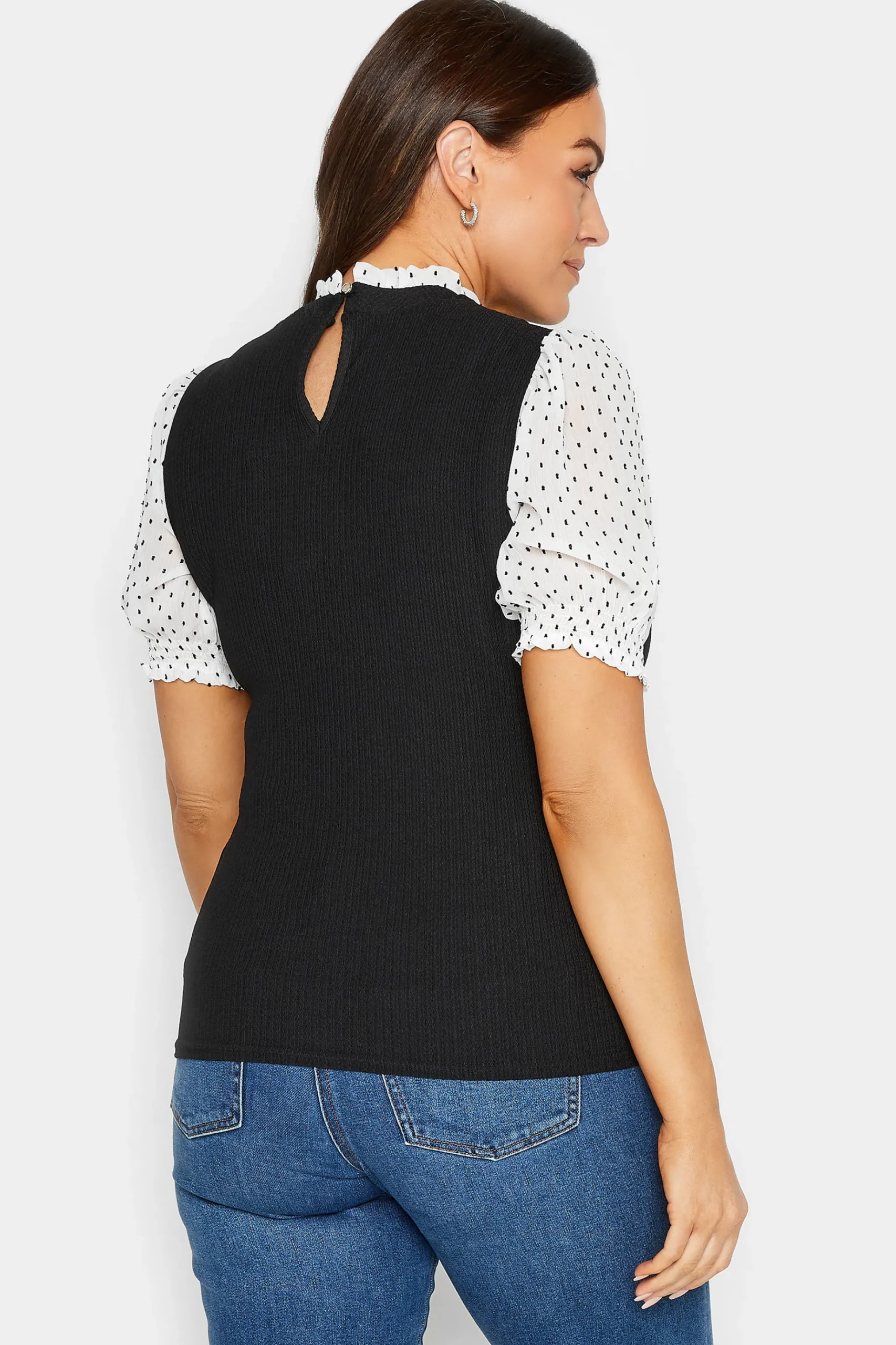 M&Co Womens M&Co Black Polka Dot Sleeve Blouse