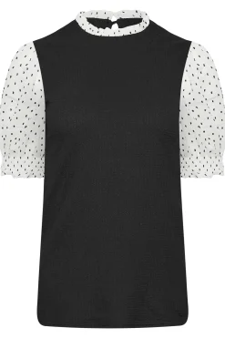 M&Co Womens M&Co Black Polka Dot Sleeve Blouse