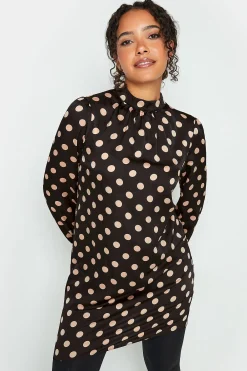 M&Co Womens M&Co Black Polka Dot Print High Neck Tunic Blouse