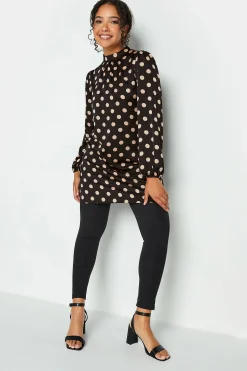 M&Co Womens M&Co Black Polka Dot Print High Neck Tunic Blouse