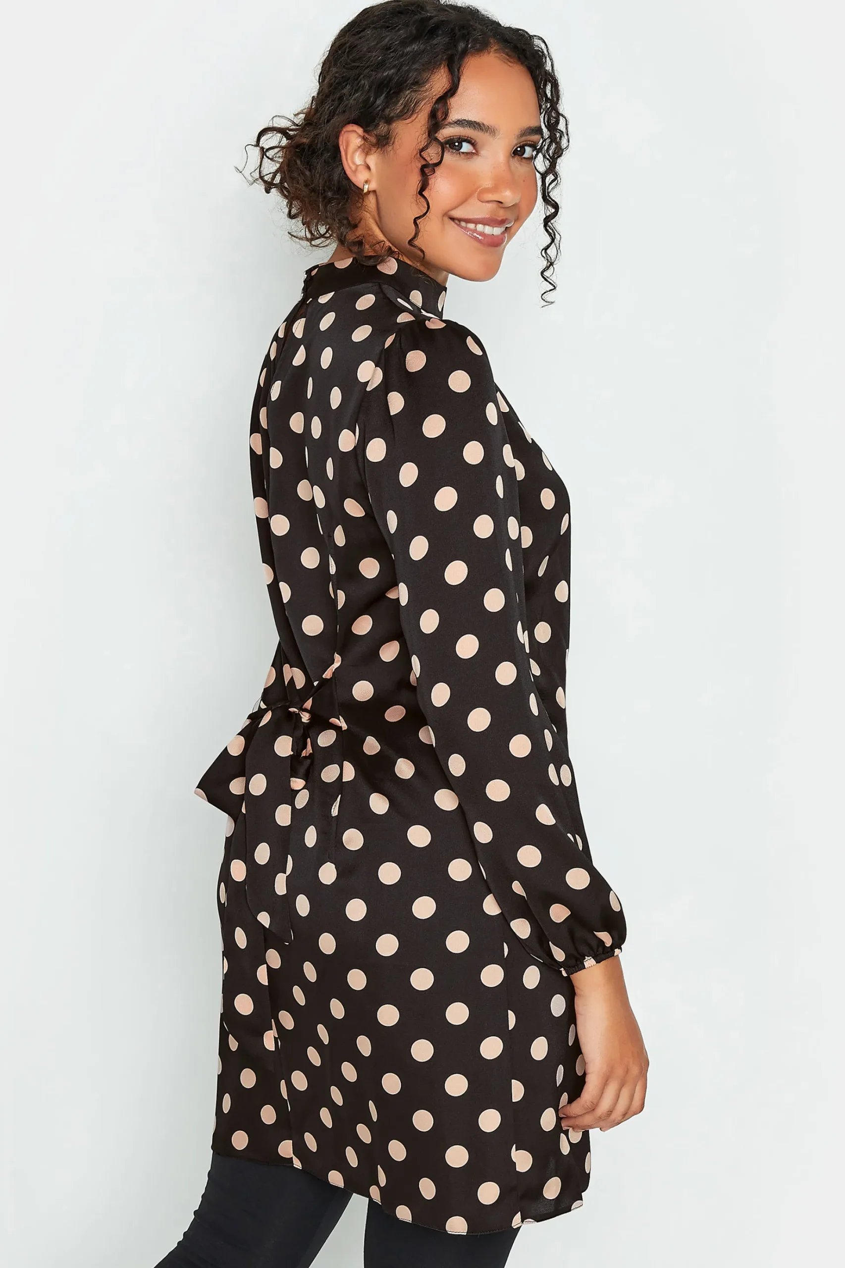 M&Co Womens M&Co Black Polka Dot Print High Neck Tunic Blouse