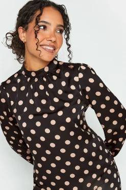 M&Co Womens M&Co Black Polka Dot Print High Neck Tunic Blouse