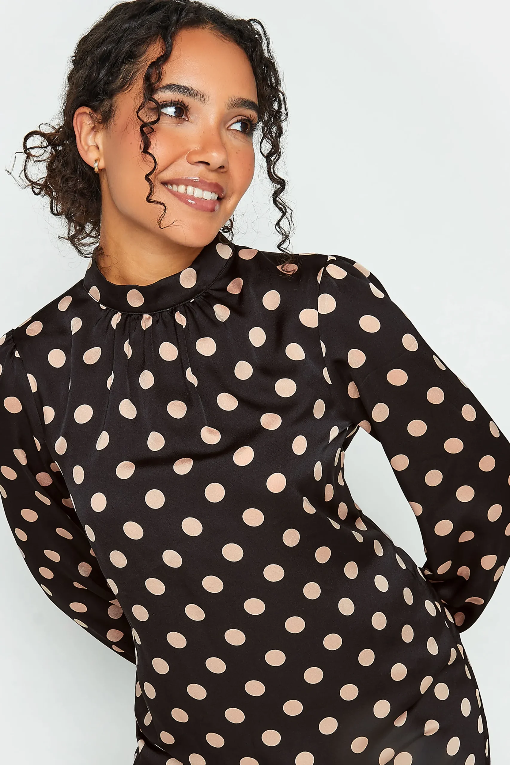 M&Co Womens M&Co Black Polka Dot Print High Neck Tunic Blouse