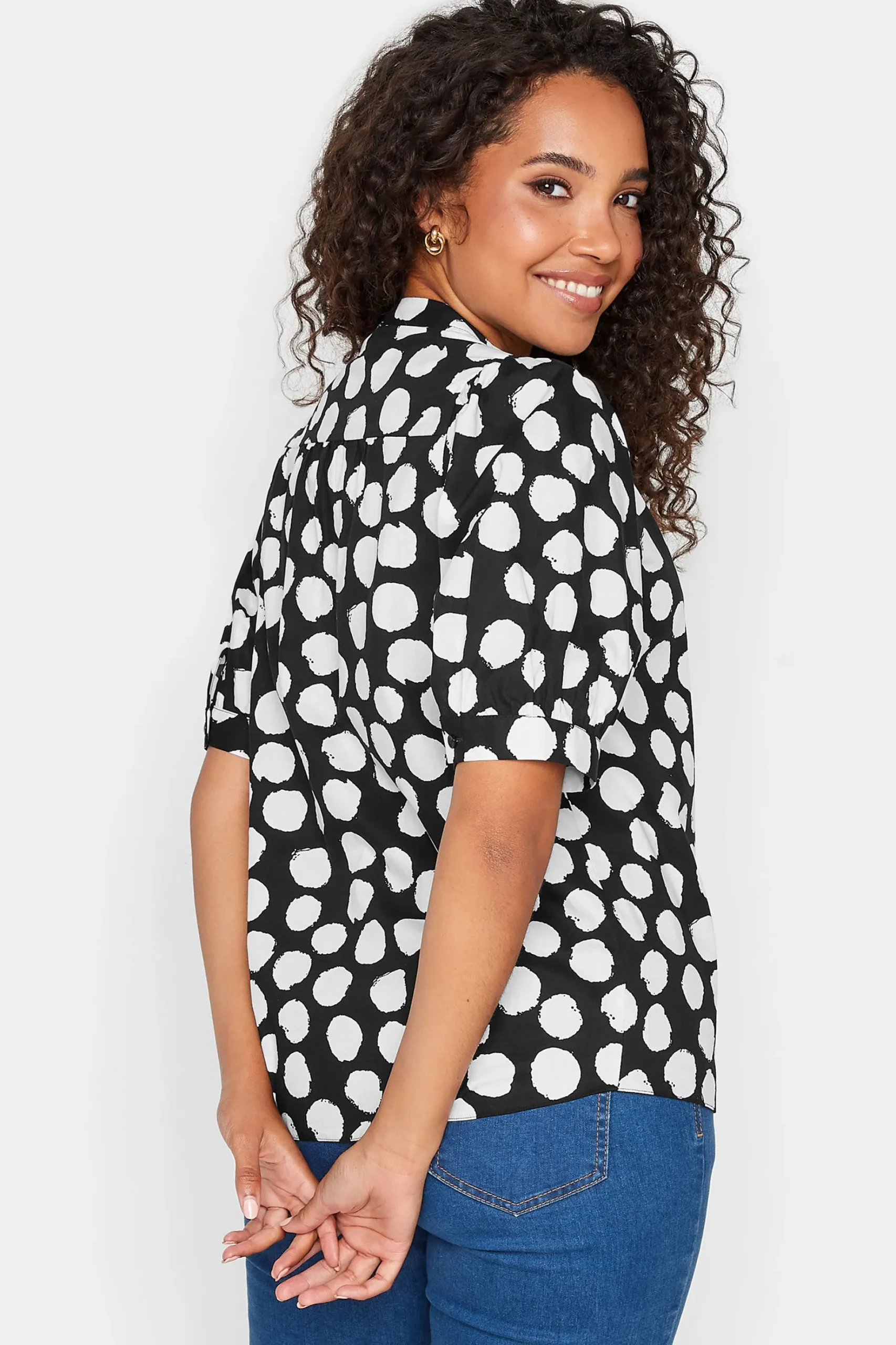 M&Co Womens M&Co Black Polka Dot Puff Sleeve Shirt