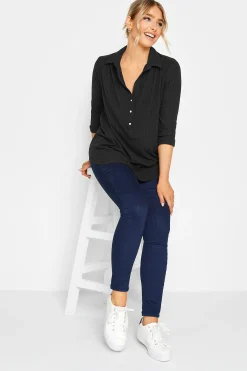 M&Co Womens M&Co Black Ribbed V-Neck Shirt
