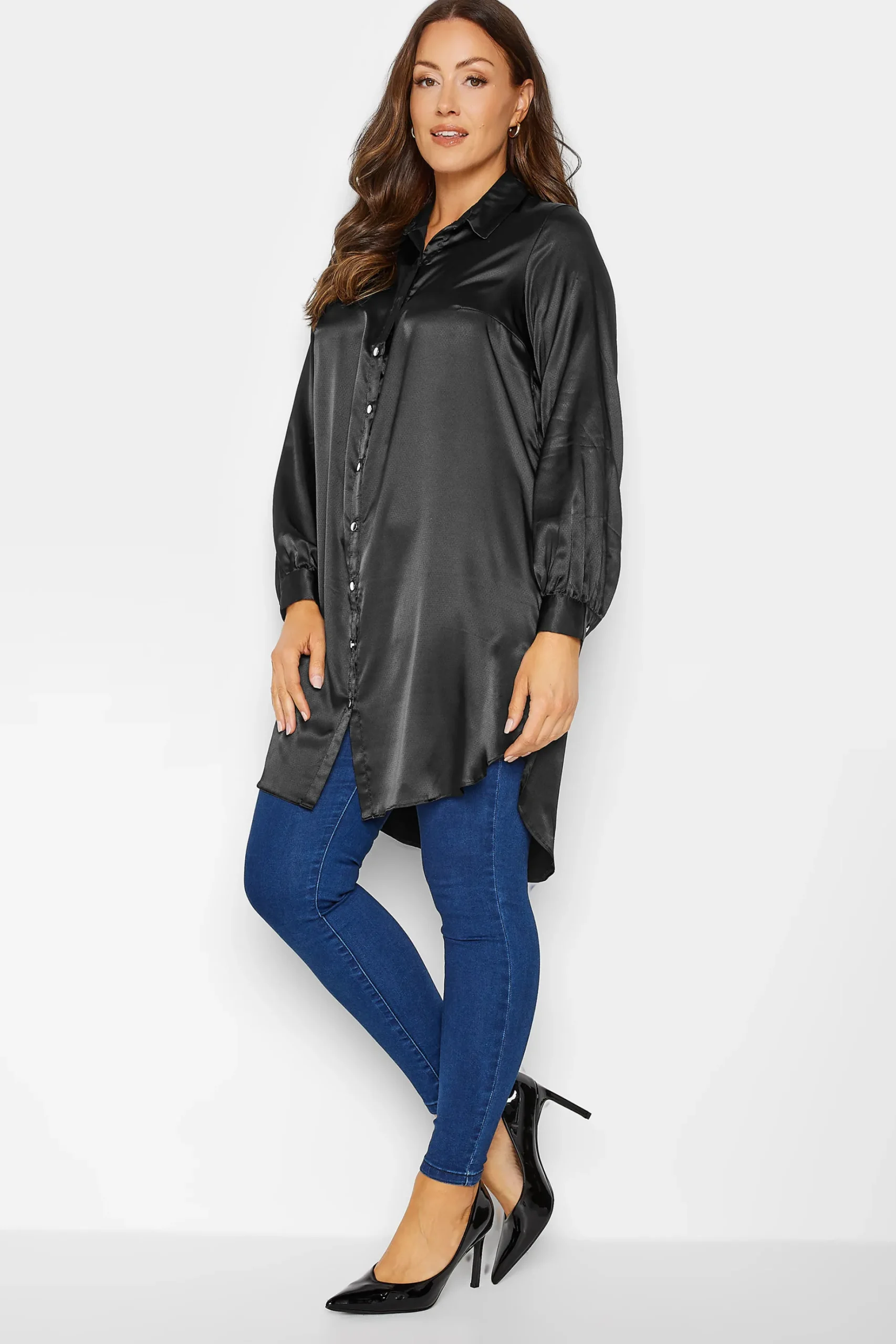 M&Co Womens M&Co Black Satin Dipped Hem Shirt