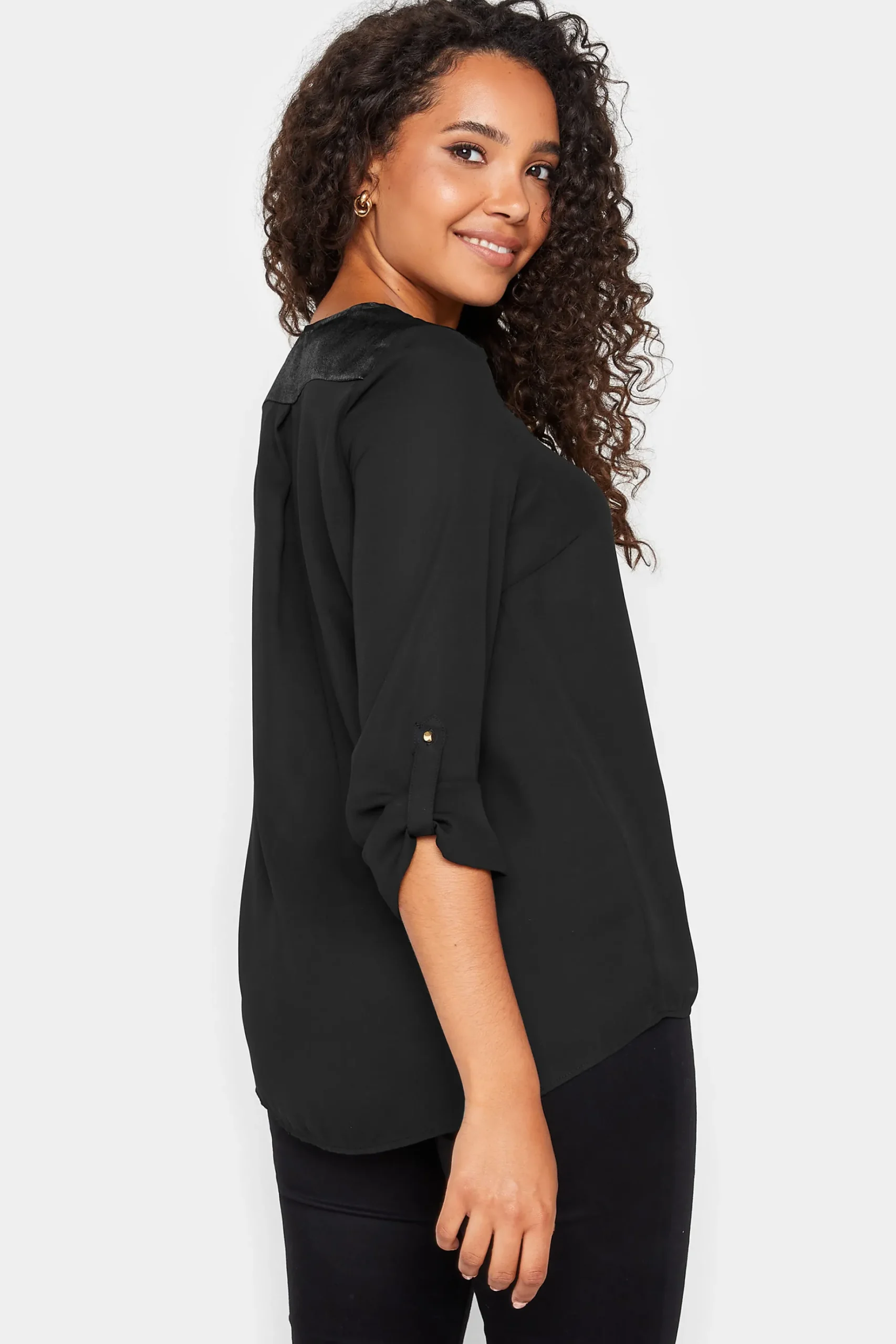 M&Co Womens M&Co Black Satin Contrast Panel Shirt