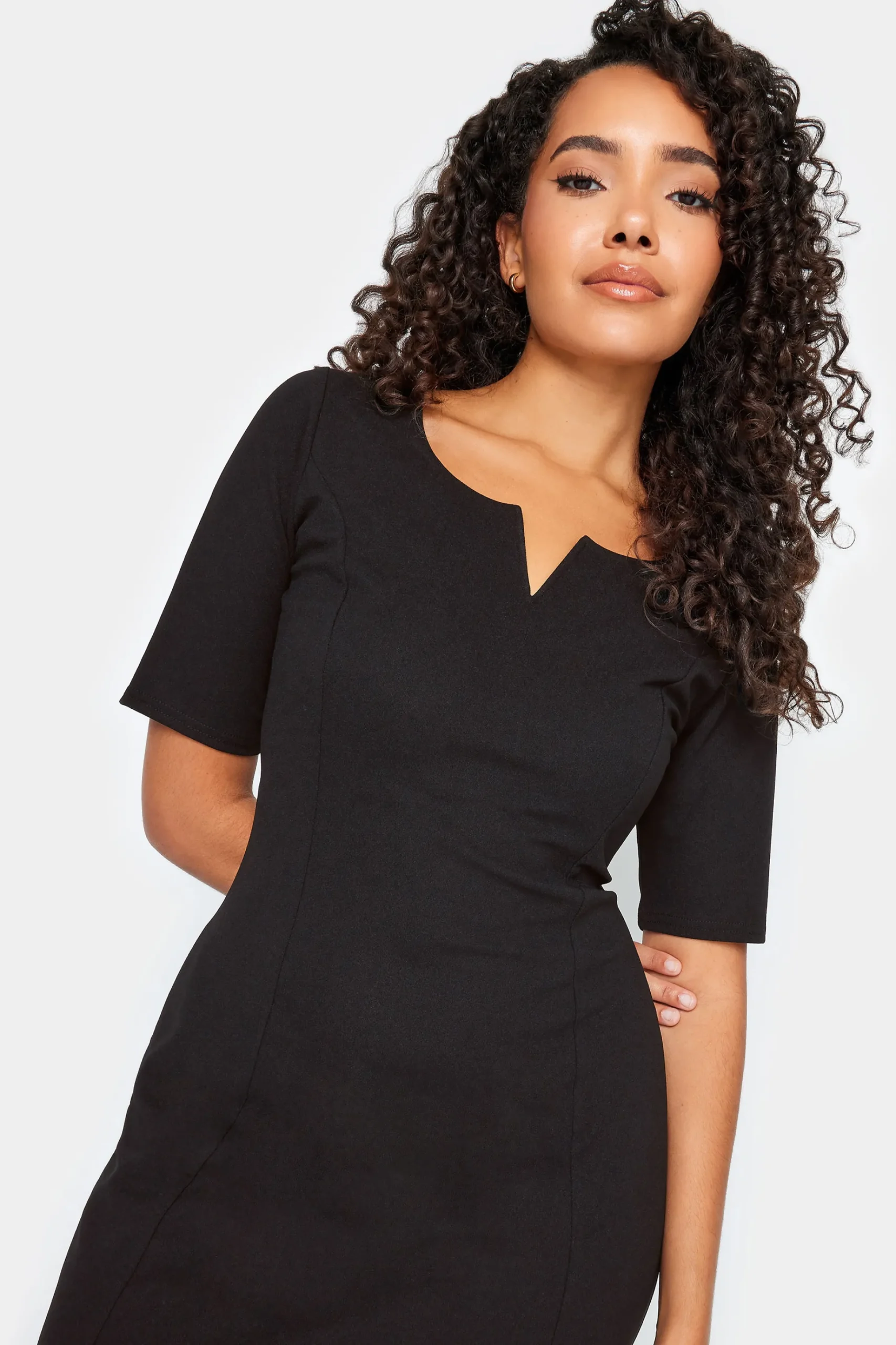 M&Co Womens M&Co Black Scuba Notch Neck Midi Dress