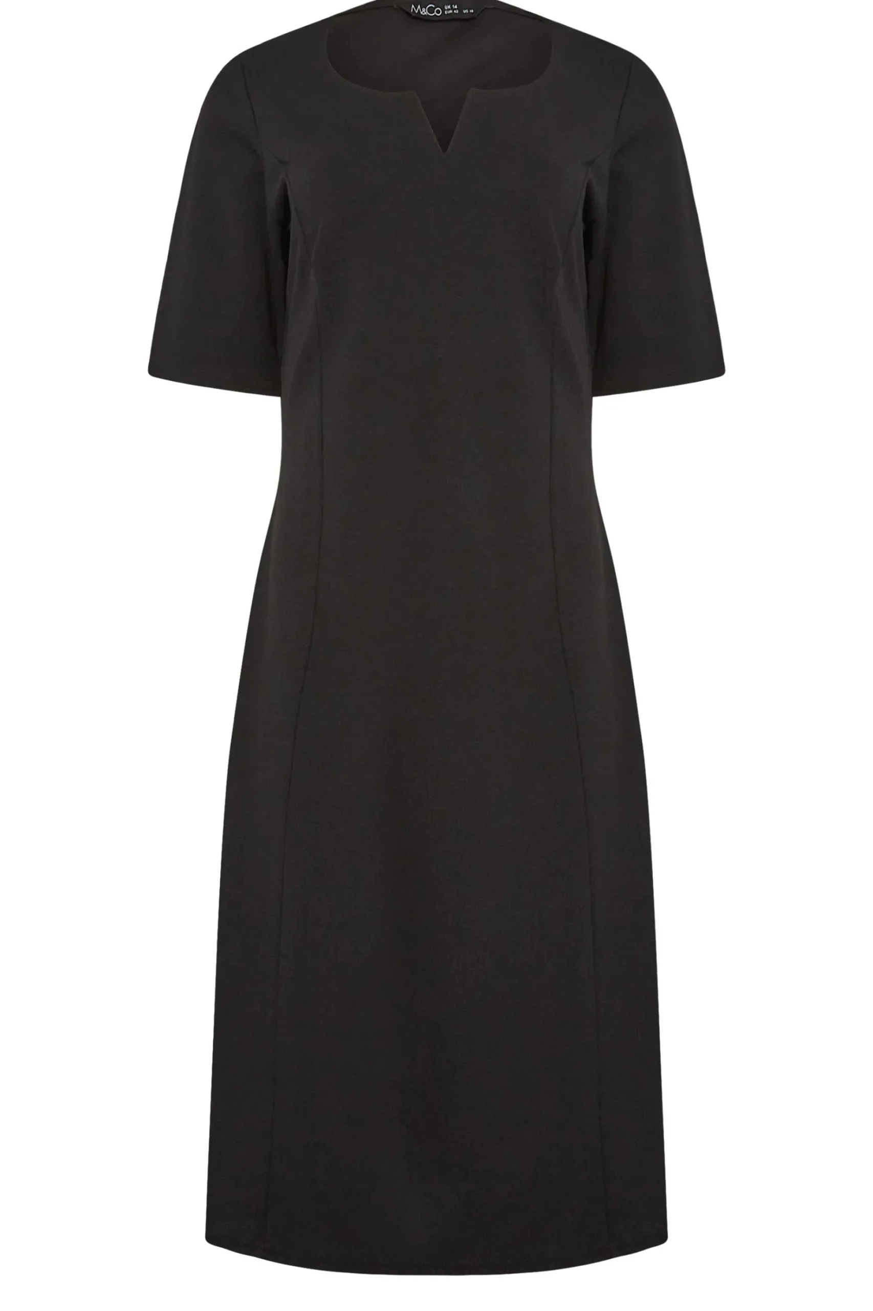 M&Co Womens M&Co Black Scuba Notch Neck Midi Dress