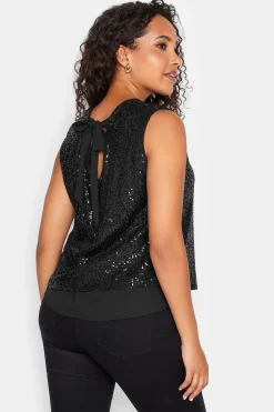 M&Co Womens M&Co Black Sequin Tie Back Top