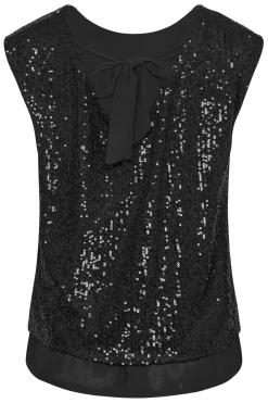 M&Co Womens M&Co Black Sequin Tie Back Top