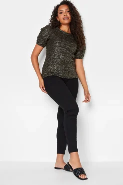 M&Co Womens M&Co Black Shimmer Ruched Sleeve Blouse