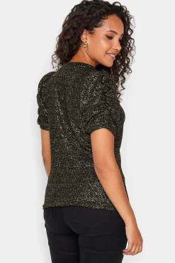 M&Co Womens M&Co Black Shimmer Ruched Sleeve Blouse
