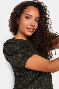 M&Co Womens M&Co Black Shimmer Ruched Sleeve Blouse