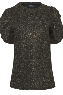M&Co Womens M&Co Black Shimmer Ruched Sleeve Blouse