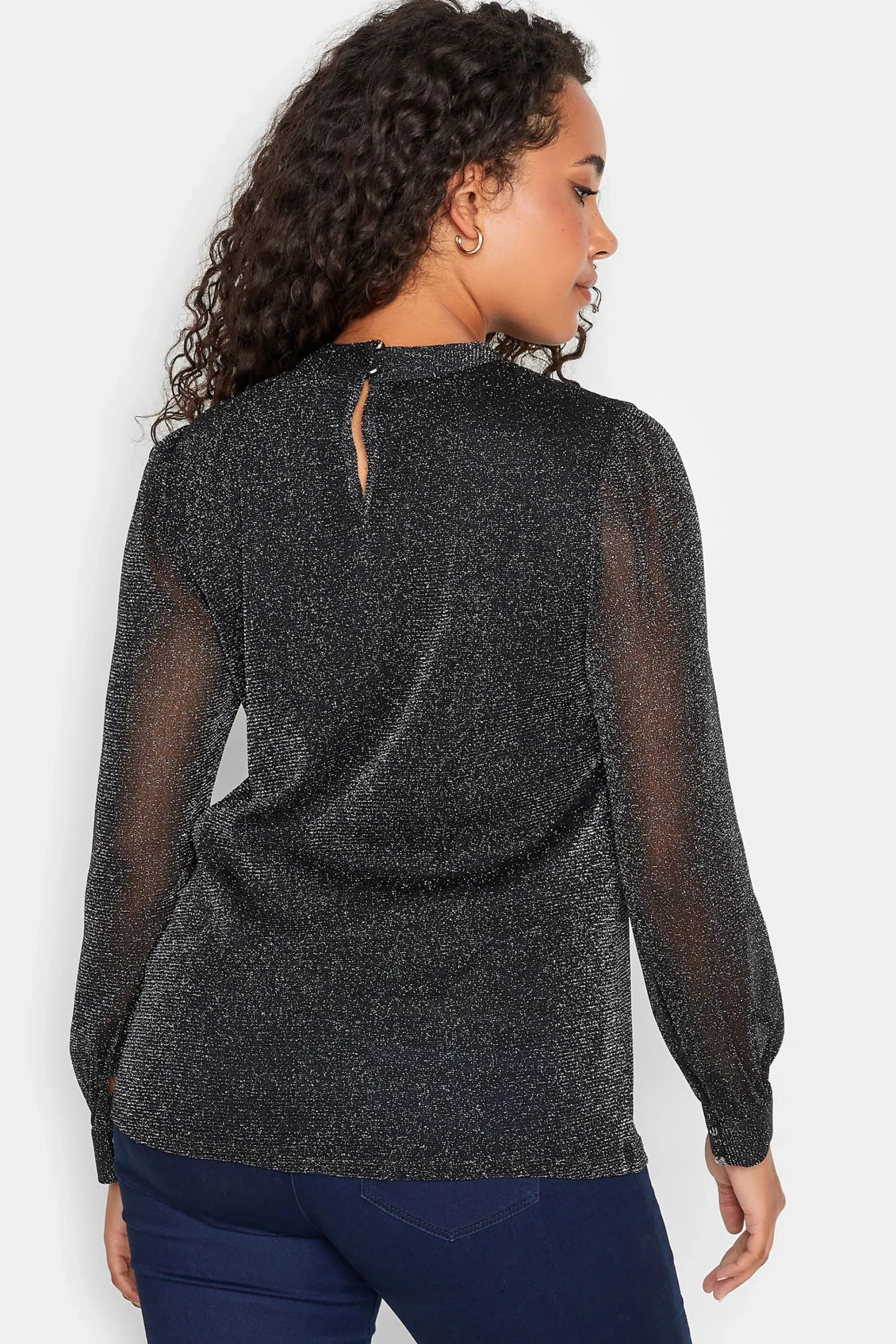 M&Co Womens M&Co Black Shimmer Keyhole Blouse