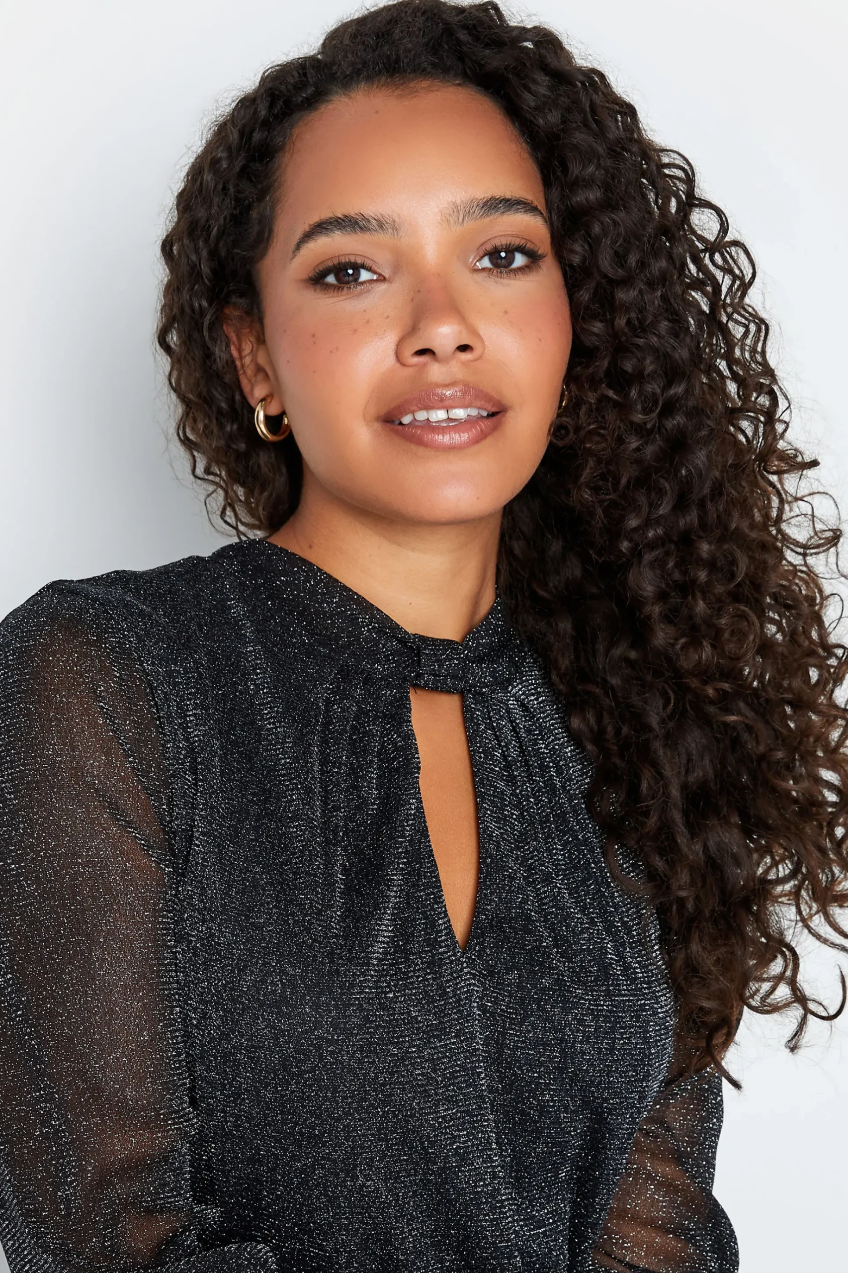 M&Co Womens M&Co Black Shimmer Keyhole Blouse