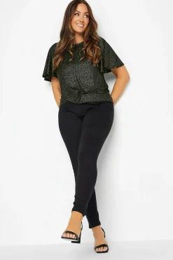 M&Co Womens M&Co Black Shimmer Angel Sleeve Wrap Top
