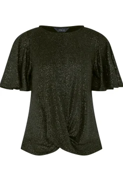 M&Co Womens M&Co Black Shimmer Angel Sleeve Wrap Top