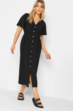 M&Co Womens M&Co Black Shirred Waist Button Through Midi Dress