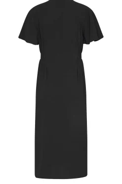 M&Co Womens M&Co Black Shirred Waist Button Through Midi Dress