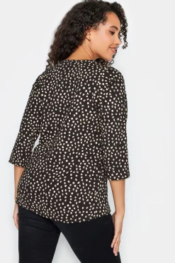 M&Co Womens M&Co Black Spot Print Cotton Henley Top