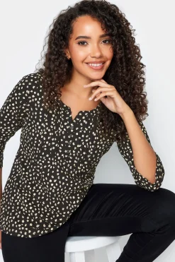 M&Co Womens M&Co Black Spot Print Cotton Henley Top