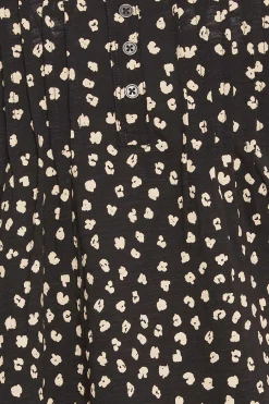 M&Co Womens M&Co Black Spot Print Cotton Henley Top