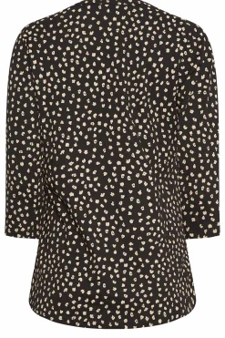M&Co Womens M&Co Black Spot Print Cotton Henley Top