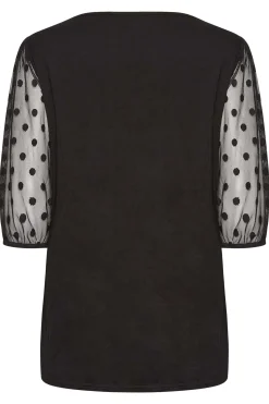 M&Co Womens M&Co Black Spot Mesh Sleeve Top