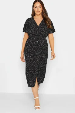 M&Co Womens M&Co Black Spot Print Shirred Waist Dress