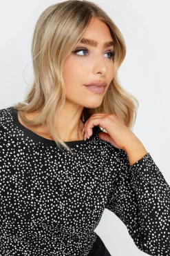 M&Co Womens M&Co Black Spot Print Long Sleeve Cotton Top