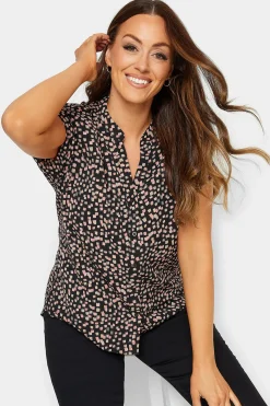 M&Co Womens M&Co Black Spot Print V-Neck Blouse