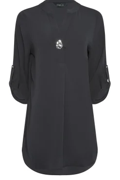 M&Co Womens M&Co Black Statement Button Tab Sleeve Shirt