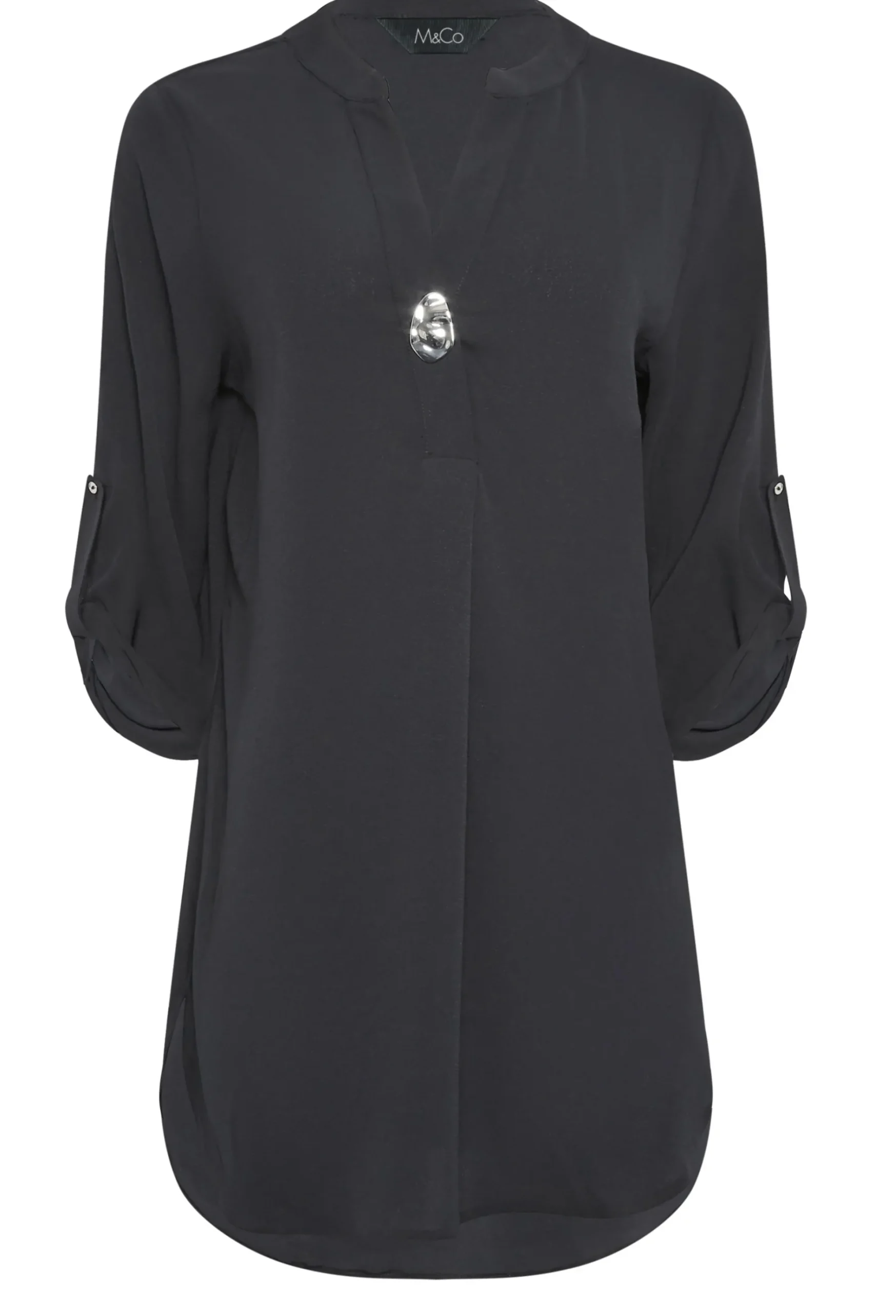 M&Co Womens M&Co Black Statement Button Tab Sleeve Shirt