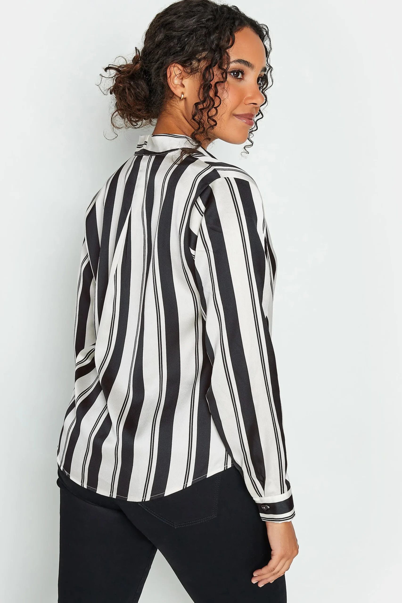 M&Co Womens M&Co Black Stripe Print Wrap Front Blouse
