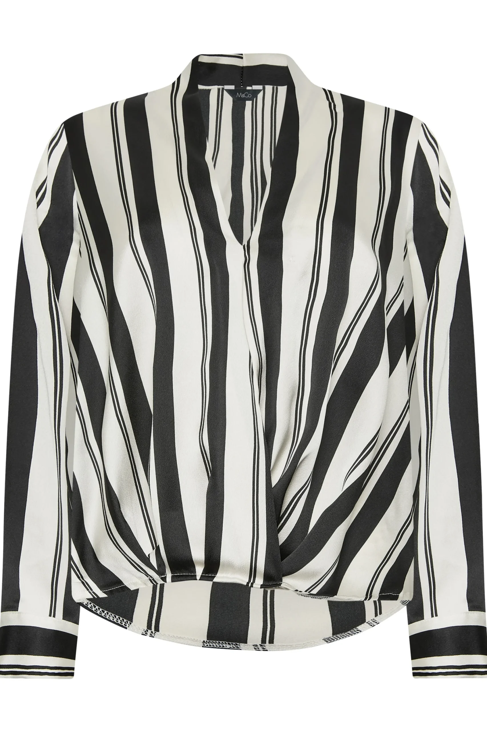 M&Co Womens M&Co Black Stripe Print Wrap Front Blouse