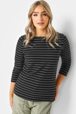 M&Co Womens M&Co Black Stripe Cotton Blend Top