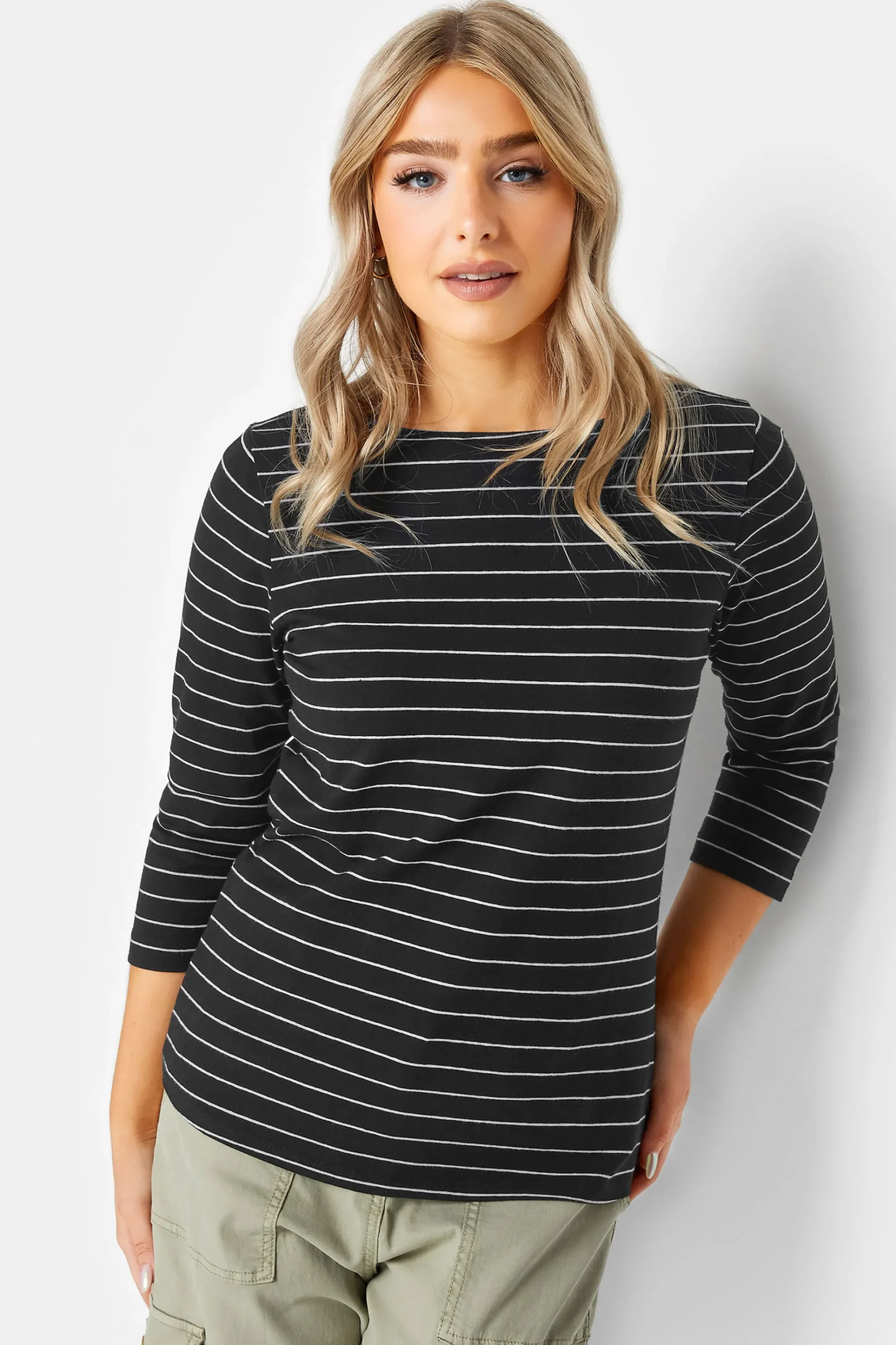 M&Co Womens M&Co Black Stripe Cotton Blend Top