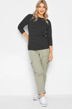 M&Co Womens M&Co Black Stripe Cotton Blend Top